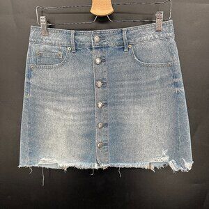 American Eagle Outfitters AEO button front mini denim skirt light wash 8 long